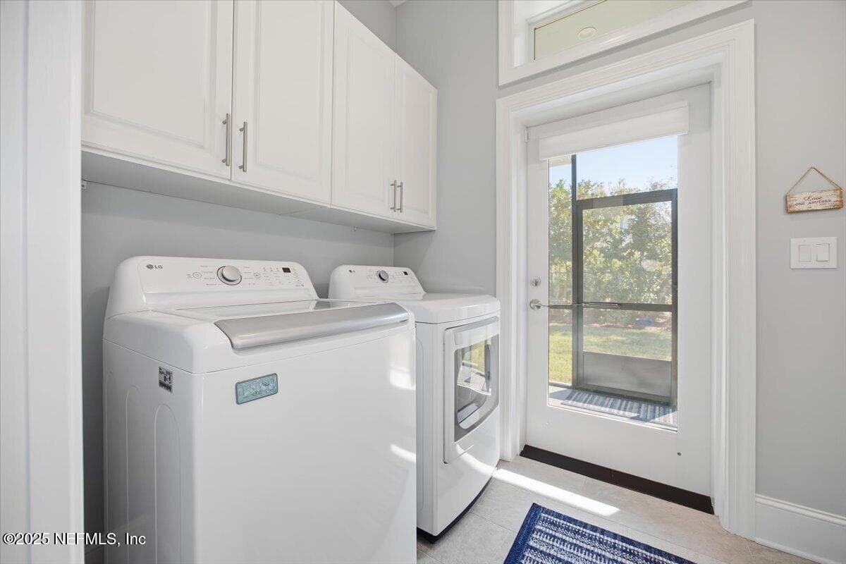1st floor laundry with cabinets above. Door to patio screened in porch. Pocket door at entry — 4 SUMMER Court, Jacksonville Beach, FL 32250