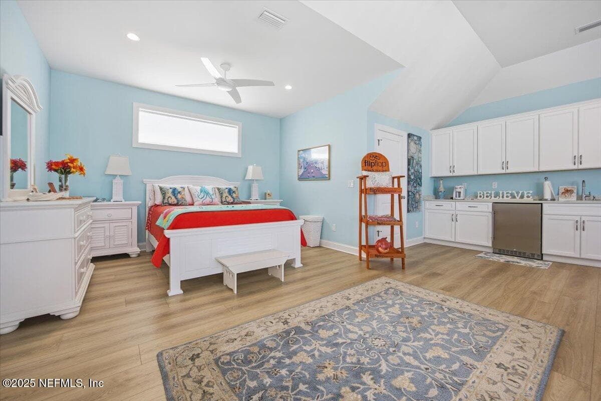 Set up like a mini apartment, 3 fans. Kitchenette with sink and refrigerator. CLOSETS galore in this room4 of them, and one is HUGE. — 4 SUMMER Court, Jacksonville Beach, FL 32250