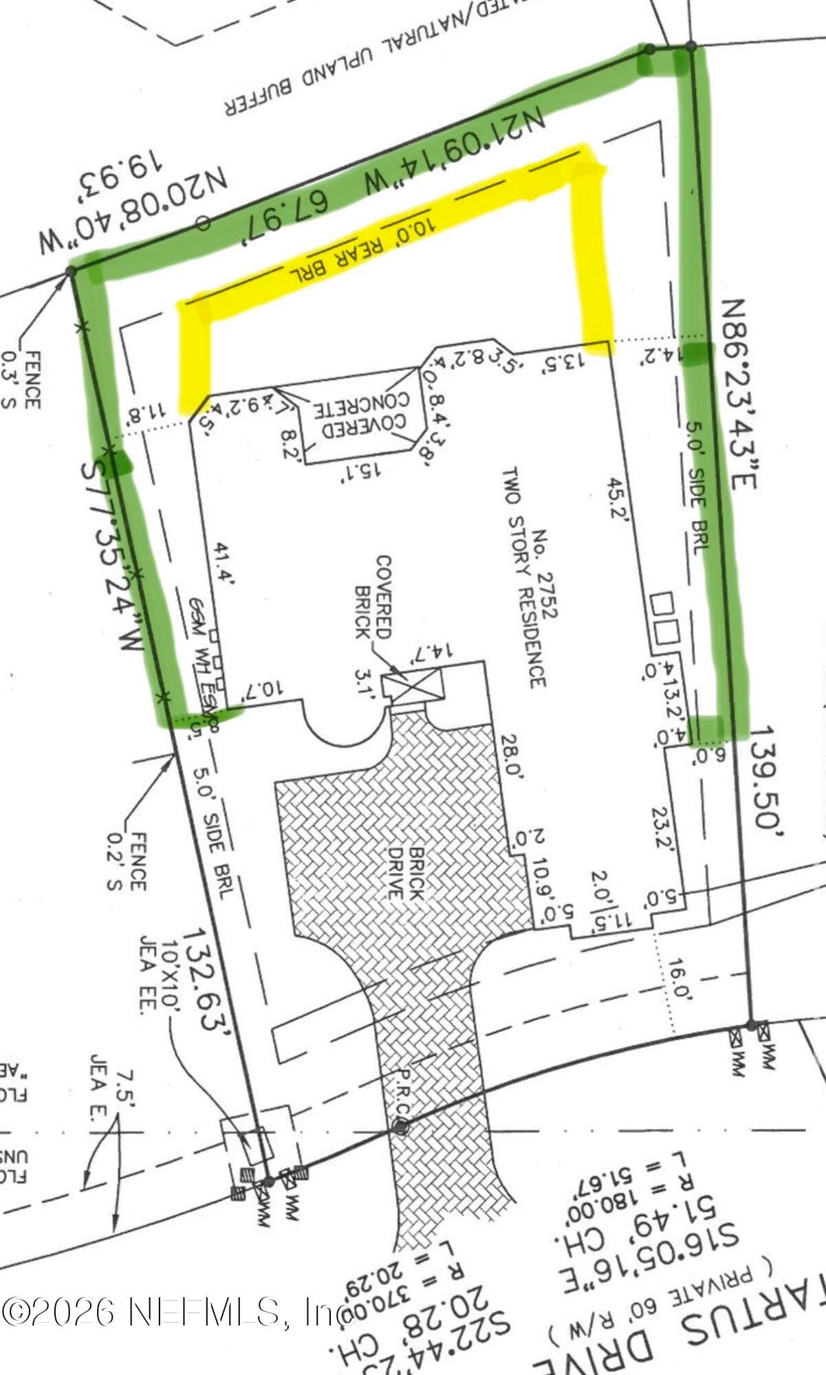 Survey shows where pool could go (one in 3D rendering) and where the fence line for the property could go on both sides. — 2752 TARTUS Drive, Jacksonville, FL 32246
