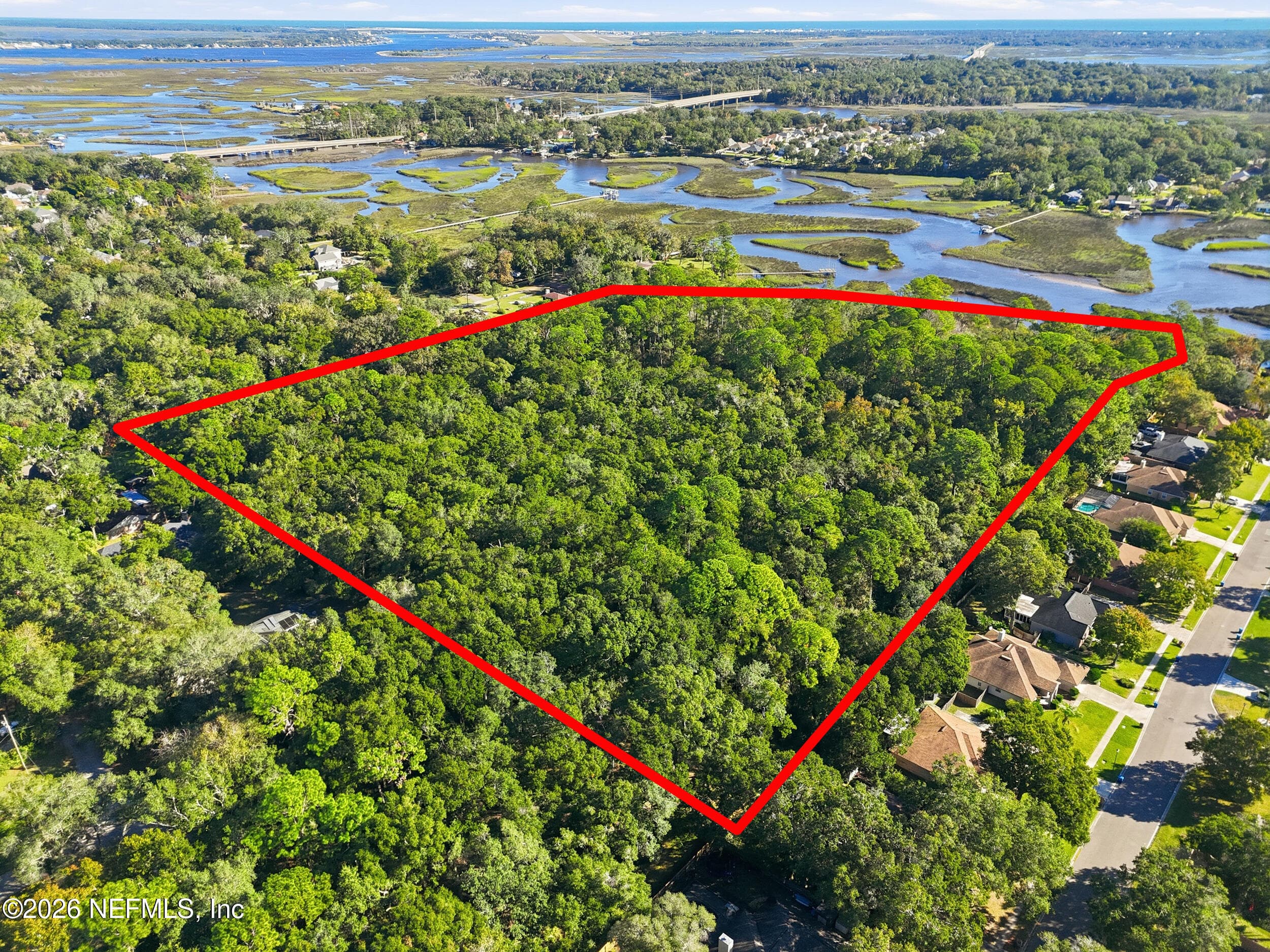 Aerial view, and outline of entire property, from Gateley Oaks Road. — 3 QUINLAN RIDGE Lane E, Jacksonville, FL 32225