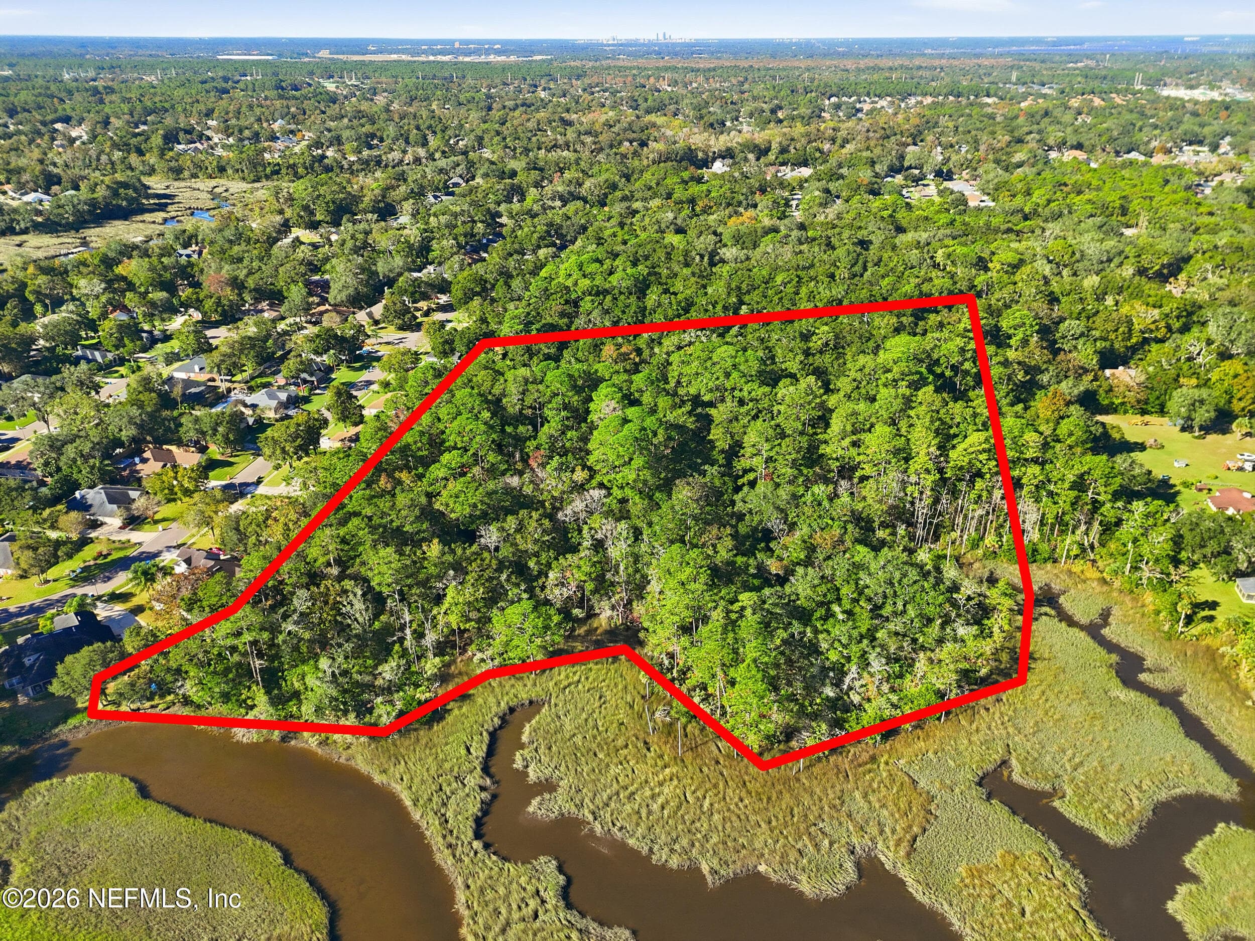Aerial view, and outline of entire property, from Mount Pleasant Creek. — 3 QUINLAN RIDGE Lane E, Jacksonville, FL 32225