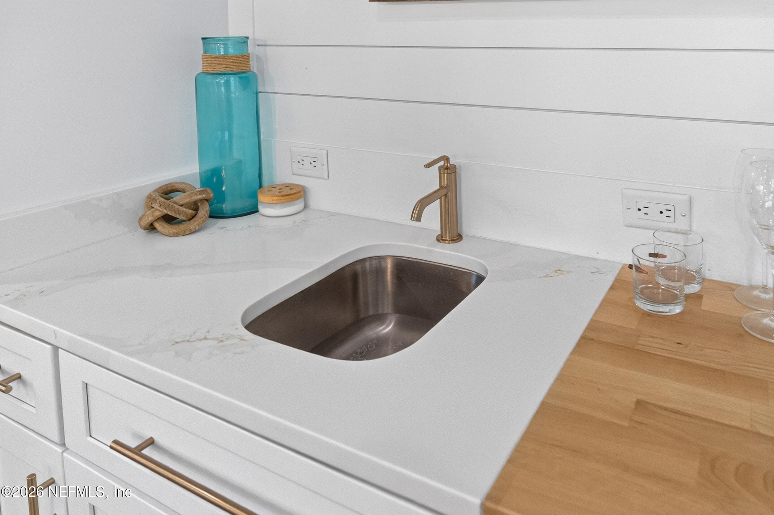 Wet bar sink with quartz & butcher block — 10800 COUNTY ROAD 13 N, St. Augustine, FL 32092