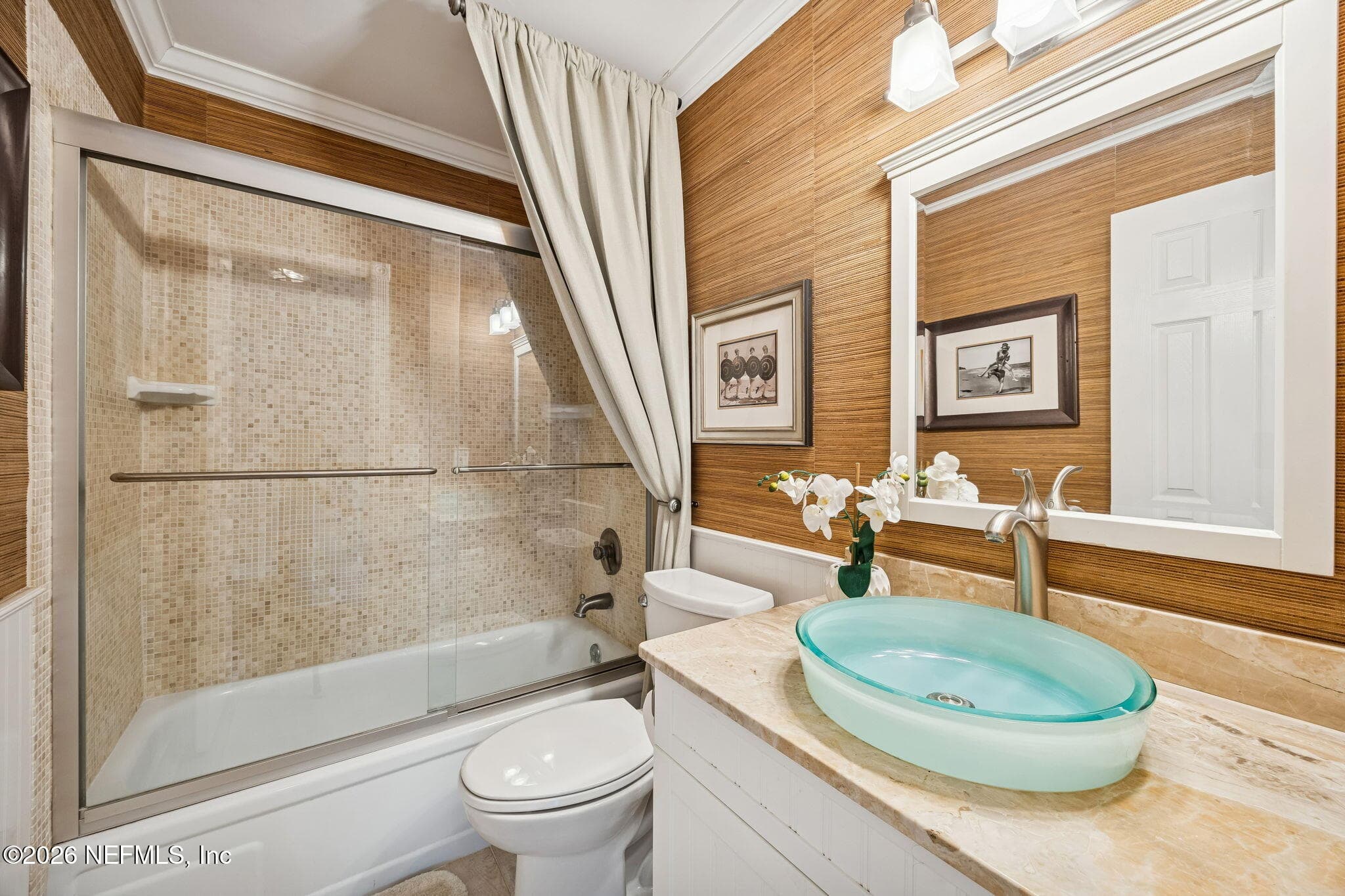 Glass Bowl Sink & Tub/Shower combo with Glass Surround — 212 33RD Avenue S, Jacksonville Beach, FL 32250