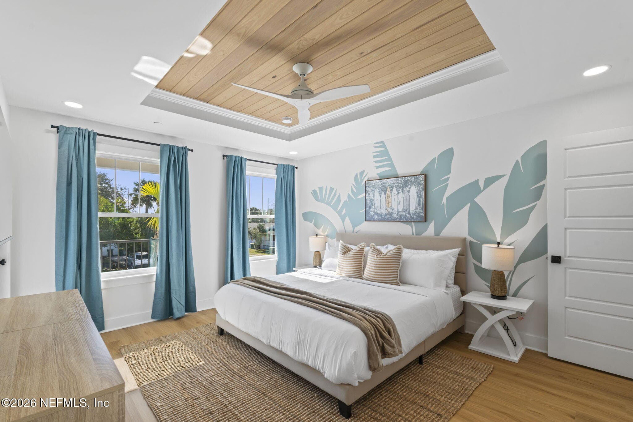 Primary bedroom with tongue and groove ceiling and ventilated wood shelving systems in ALL closets — 921 2ND Avenue S, Jacksonville Beach, FL 32250