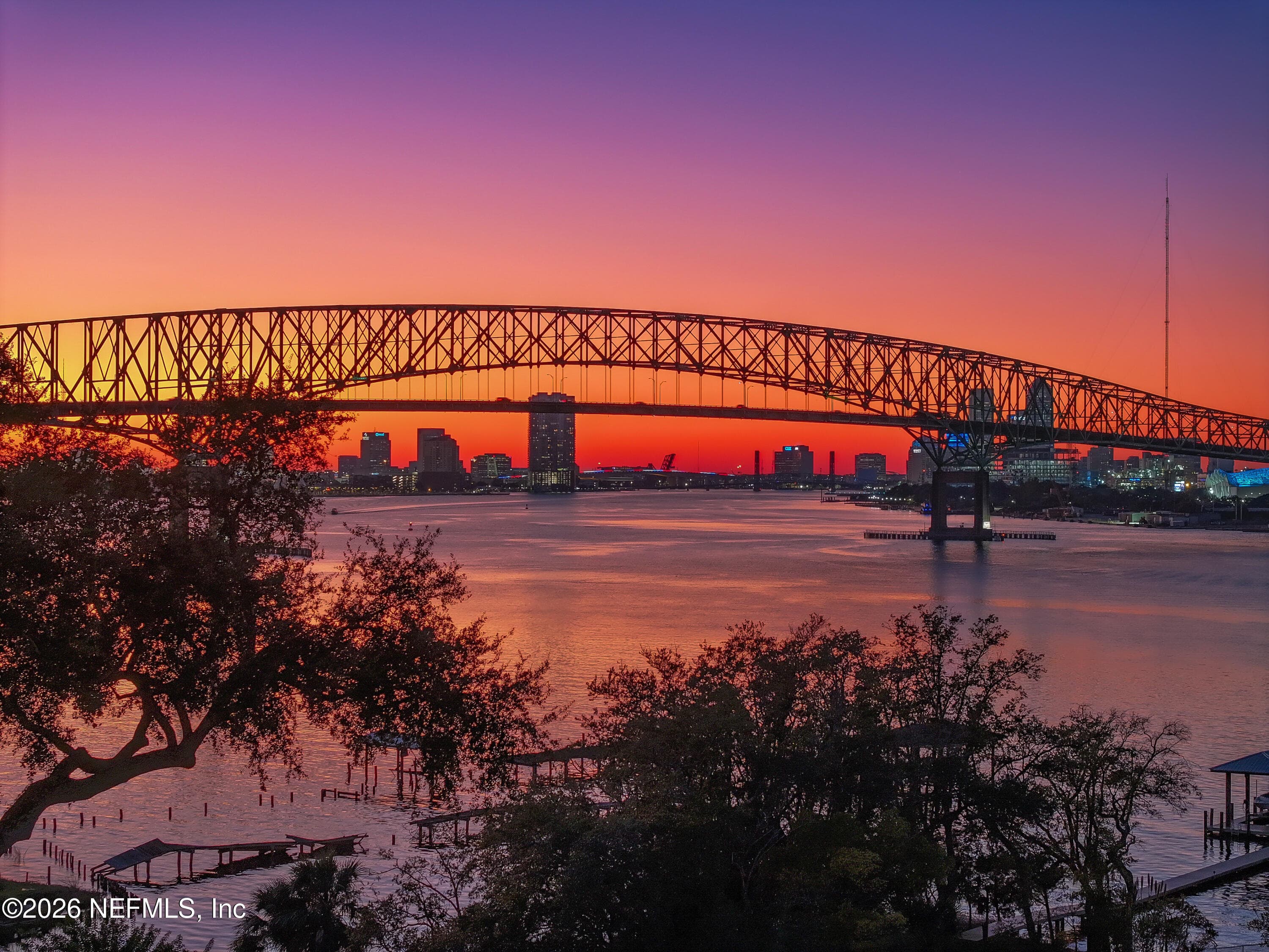 The twinkling lights of the city really shine just after sunset! — 4626 RIVER POINT Road W, Jacksonville, FL 32207