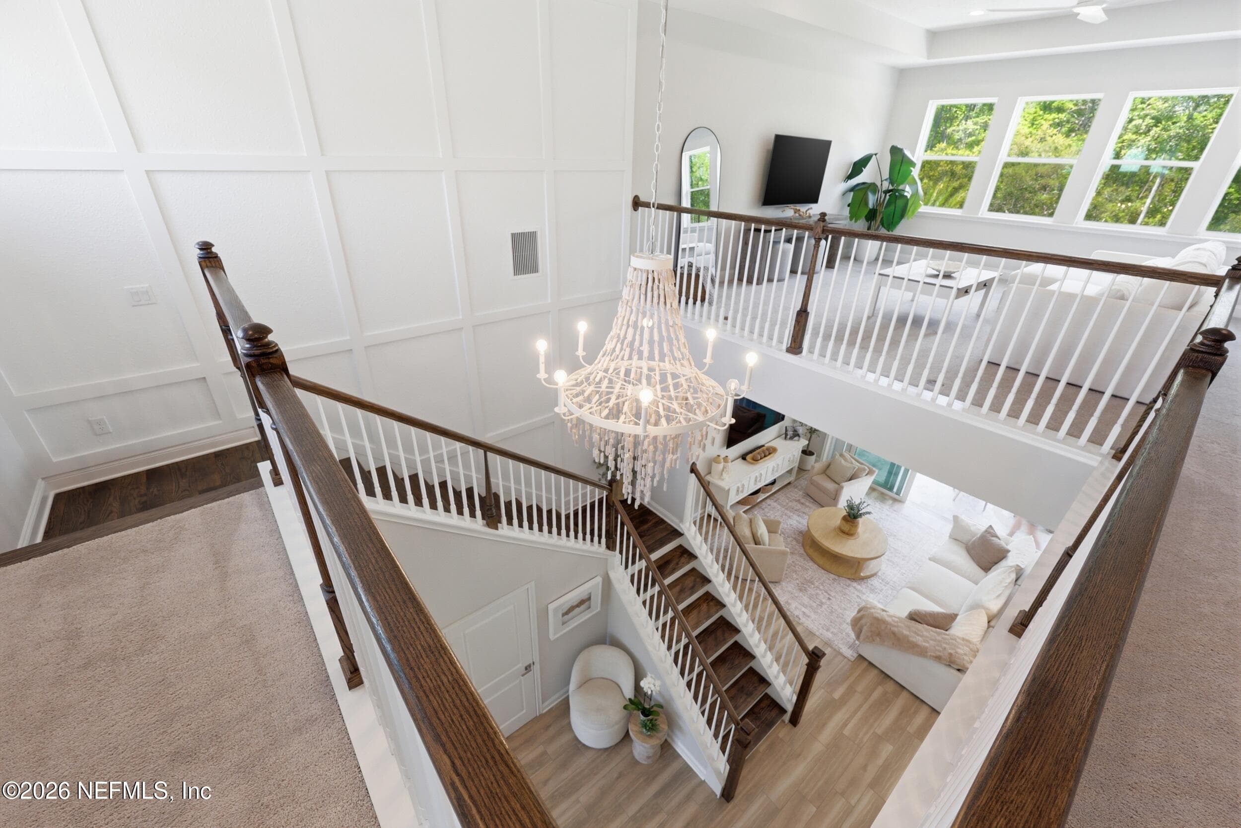 Staircase with statement chandelier — 351 PALM CREST Drive, Ponte Vedra, FL 32081