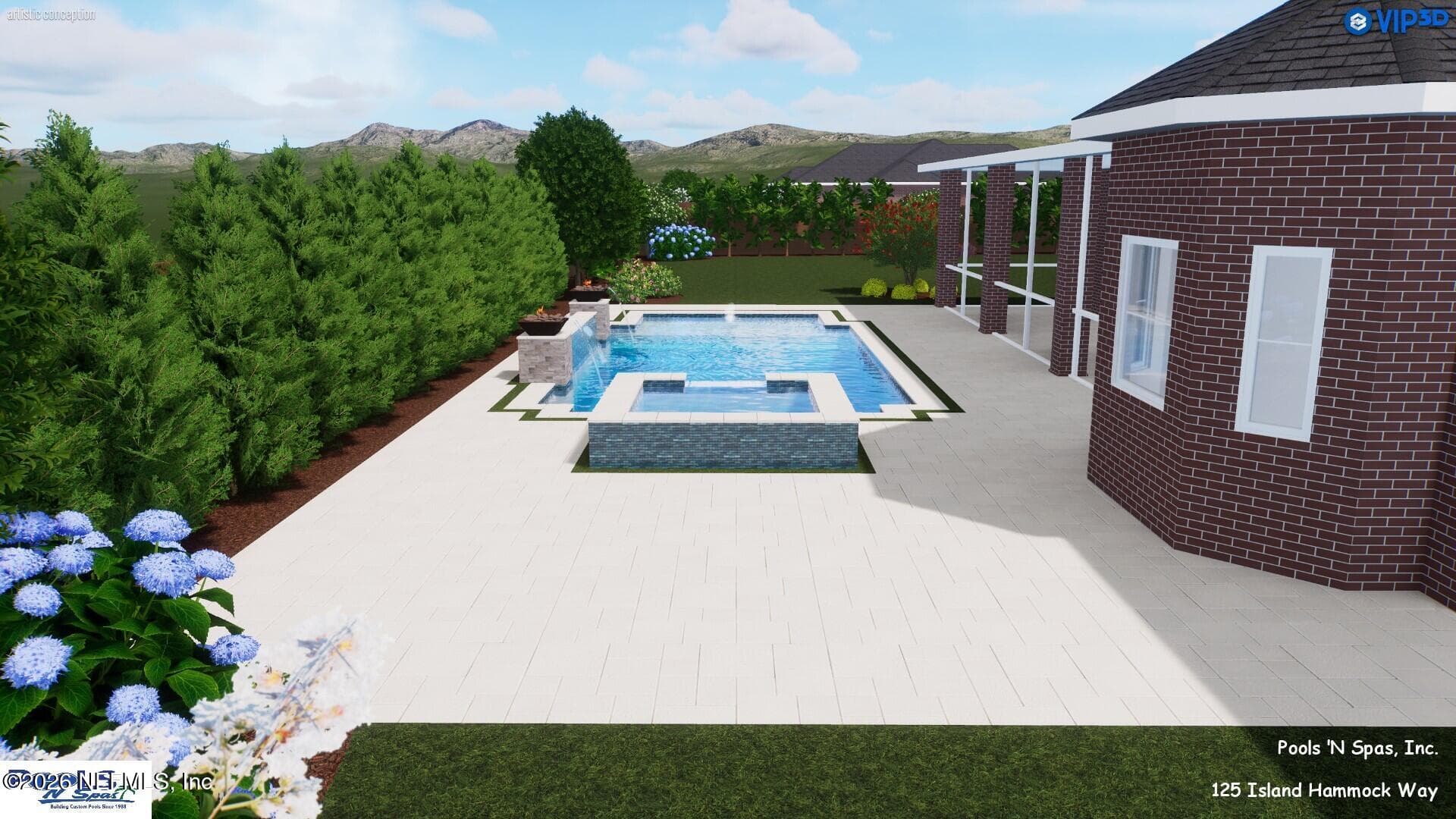 Rendering is for illustrative purposes only; pool design, size, and placement are conceptual and subject to approvals, permits, and site conditions. — 125 ISLAND HAMMOCK Way, St. Augustine Beach, FL 32080