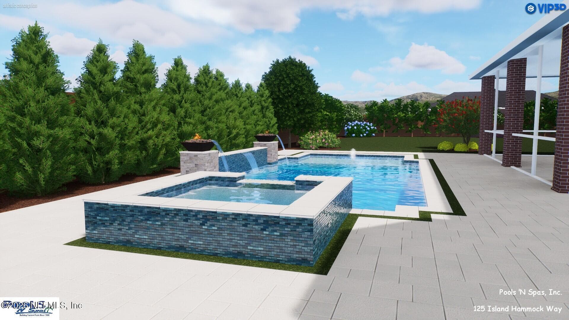 Rendering is for illustrative purposes only; pool design, size, and placement are conceptual and subject to approvals, permits, and site conditions. — 125 ISLAND HAMMOCK Way, St. Augustine Beach, FL 32080