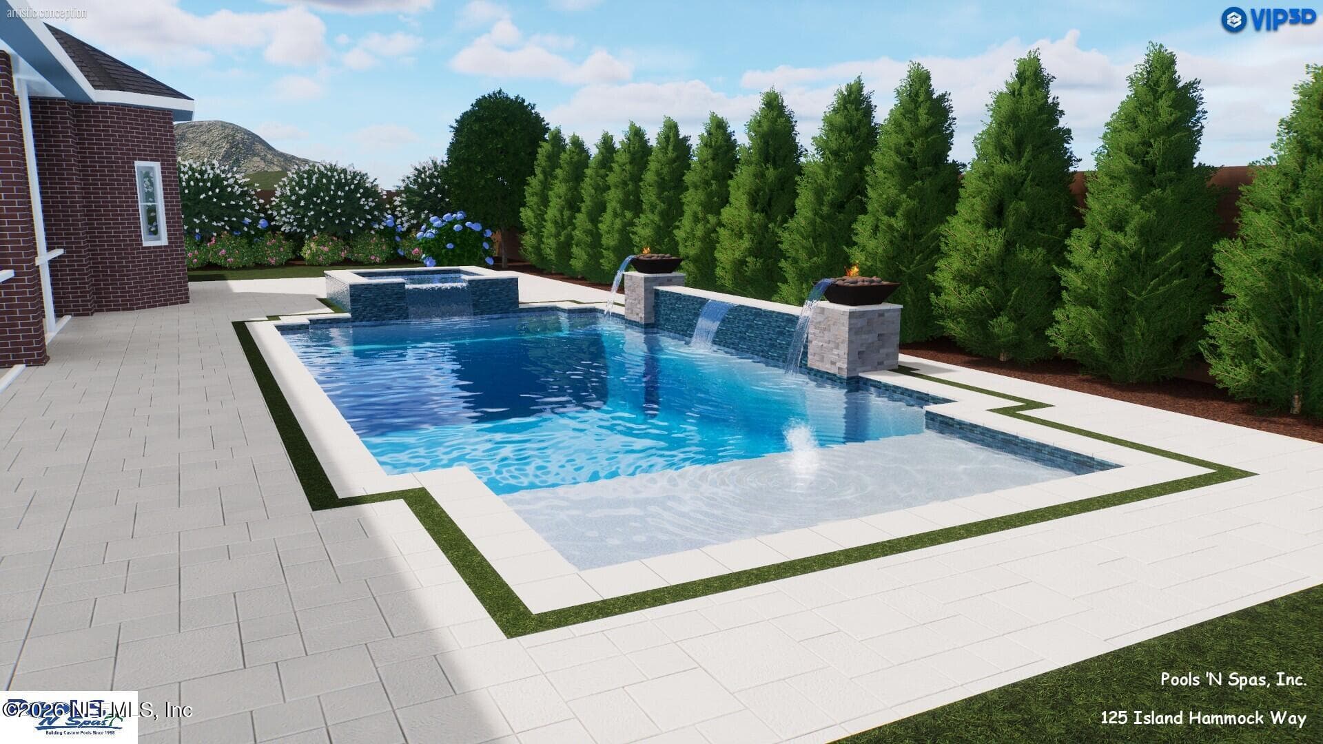 Rendering is for illustrative purposes only; pool design, size, and placement are conceptual and subject to approvals, permits, and site conditions. — 125 ISLAND HAMMOCK Way, St. Augustine Beach, FL 32080
