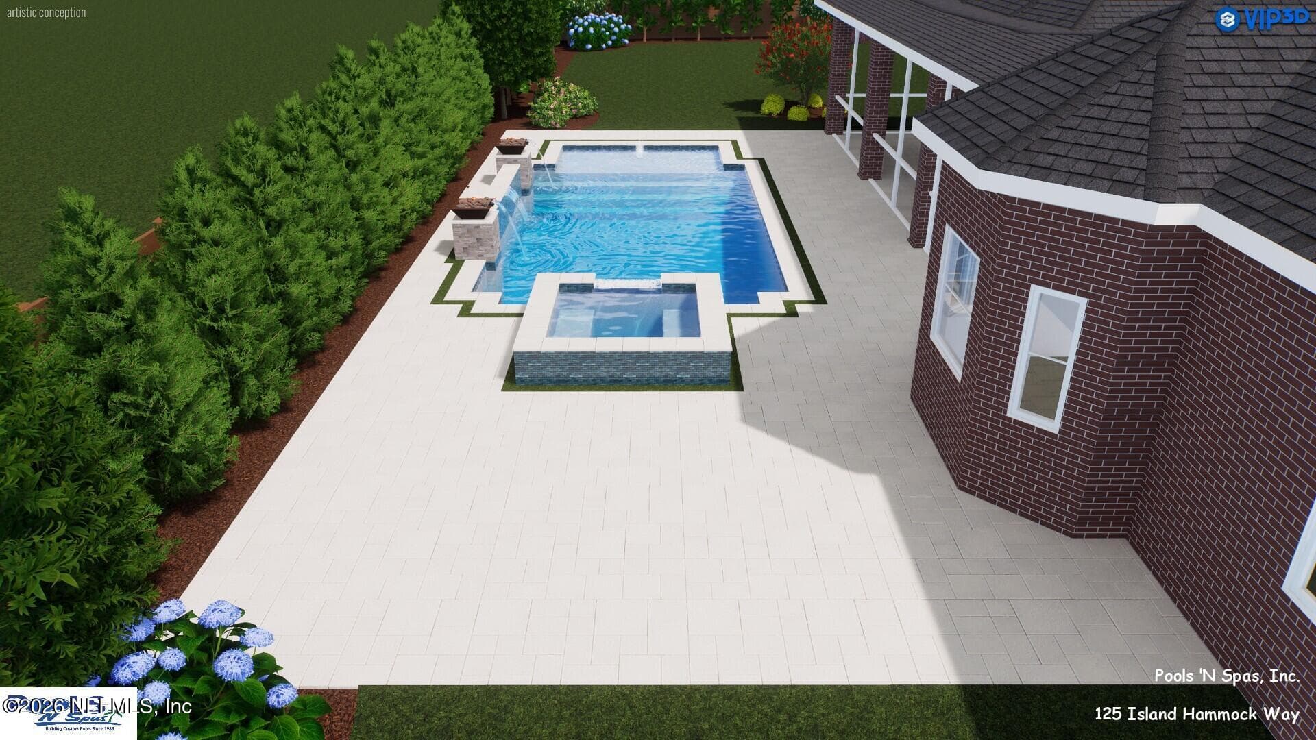 Rendering is for illustrative purposes only; pool design, size, and placement are conceptual and subject to approvals, permits, and site conditions. — 125 ISLAND HAMMOCK Way, St. Augustine Beach, FL 32080