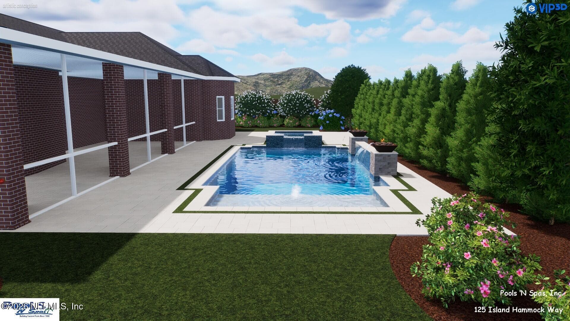 Rendering is for illustrative purposes only; pool design, size, and placement are conceptual and subject to approvals, permits, and site conditions. — 125 ISLAND HAMMOCK Way, St. Augustine Beach, FL 32080