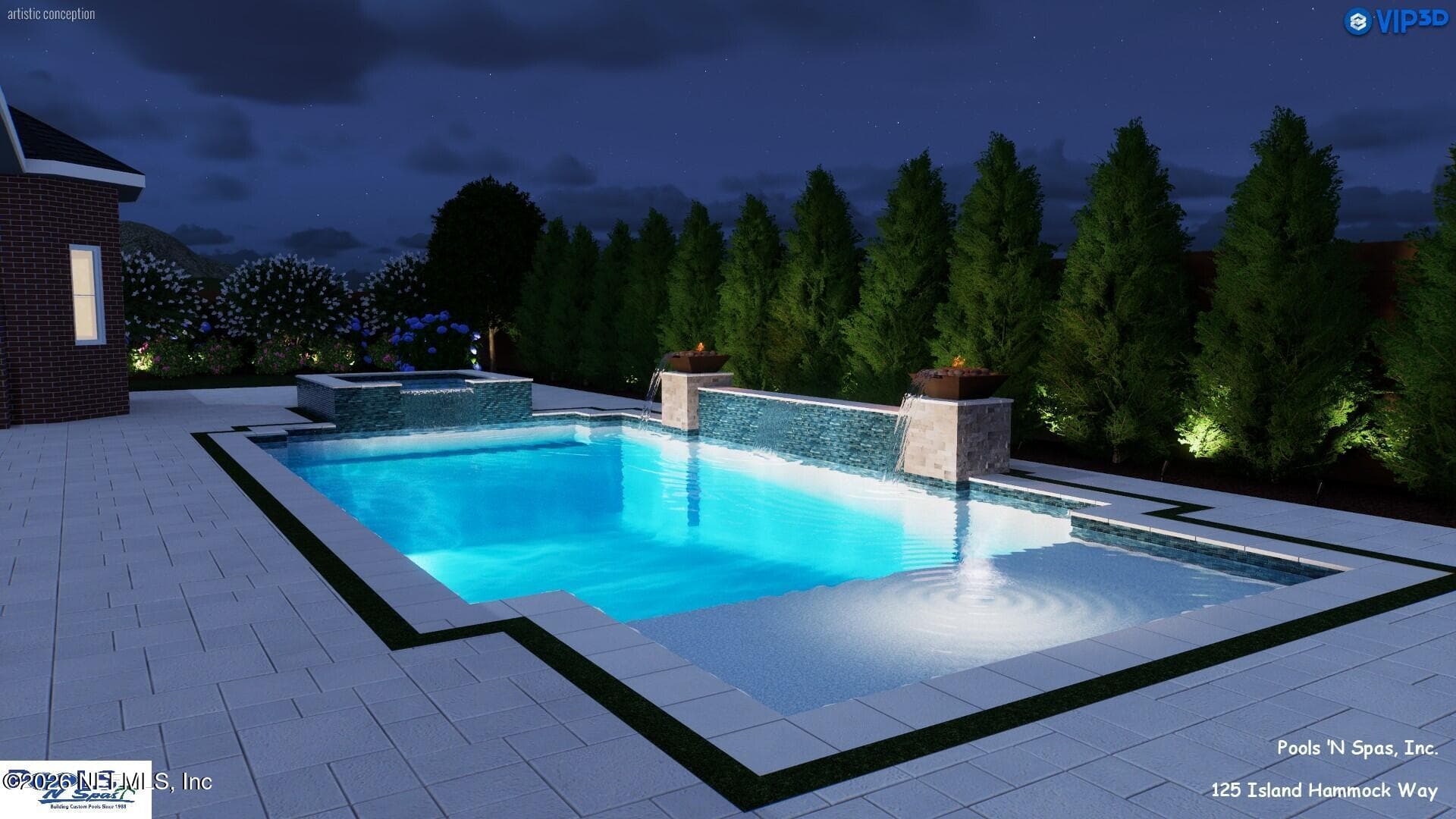 Rendering is for illustrative purposes only; pool design, size, and placement are conceptual and subject to approvals, permits, and site conditions. — 125 ISLAND HAMMOCK Way, St. Augustine Beach, FL 32080