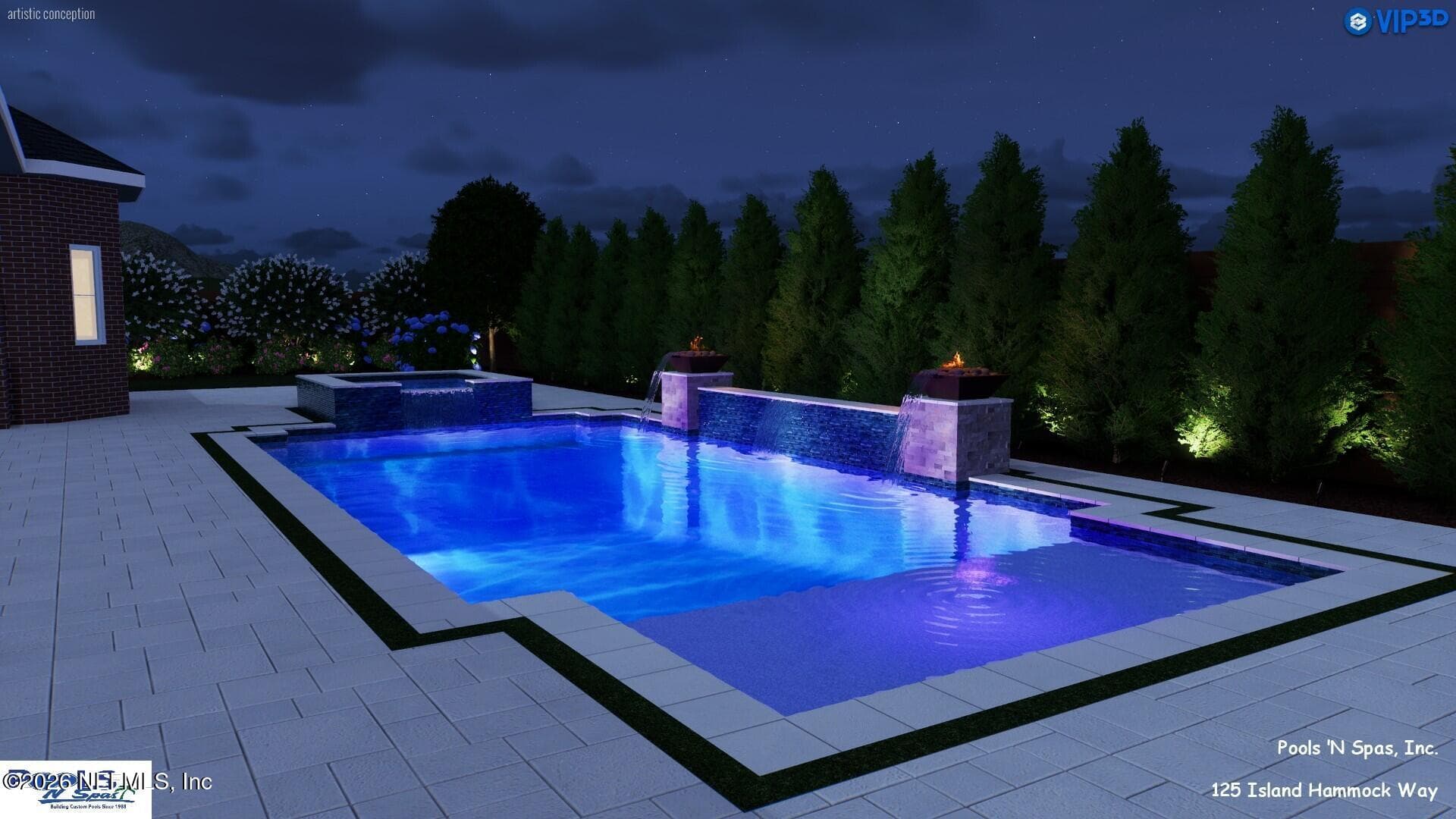 Rendering is for illustrative purposes only; pool design, size, and placement are conceptual and subject to approvals, permits, and site conditions. — 125 ISLAND HAMMOCK Way, St. Augustine Beach, FL 32080