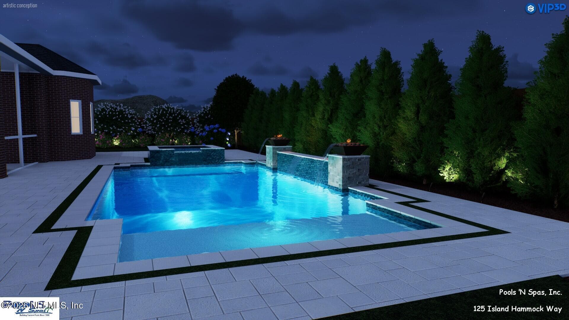 Rendering is for illustrative purposes only; pool design, size, and placement are conceptual and subject to approvals, permits, and site conditions. — 125 ISLAND HAMMOCK Way, St. Augustine Beach, FL 32080