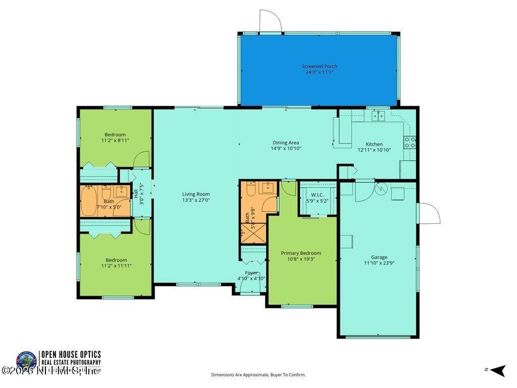 Clear and detailed layout illustrating the spacious open-concept living core, split-bedroom privacy, and generous outdoor living extensions. — 956 ESPINADO Avenue, St. Augustine, FL 32086