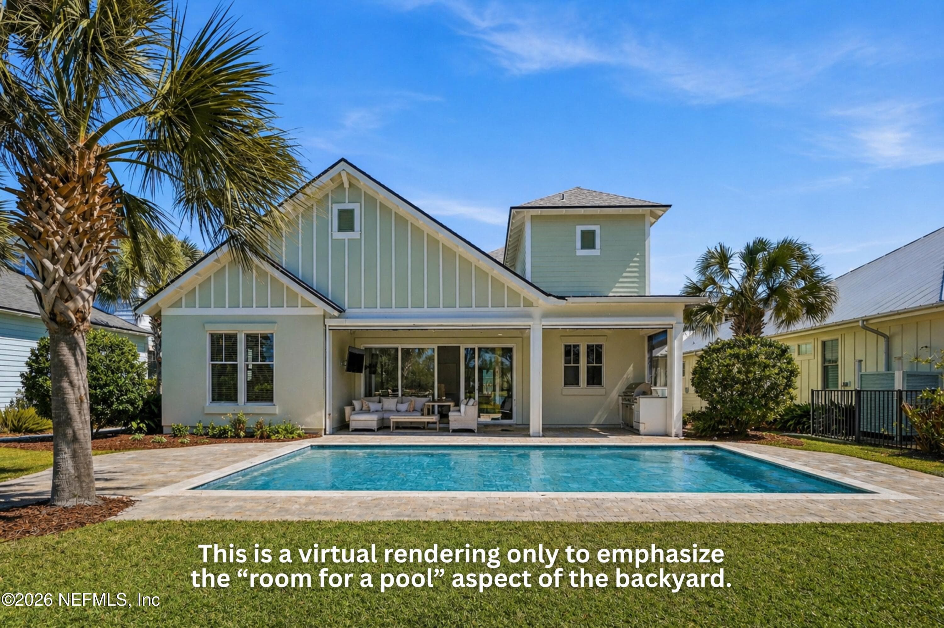 This photo is a virtual rendering only to emphasize the “room for a pool” aspect of the backyard. — 1804 ATLANTIC BEACH Drive, Atlantic Beach, FL 32233