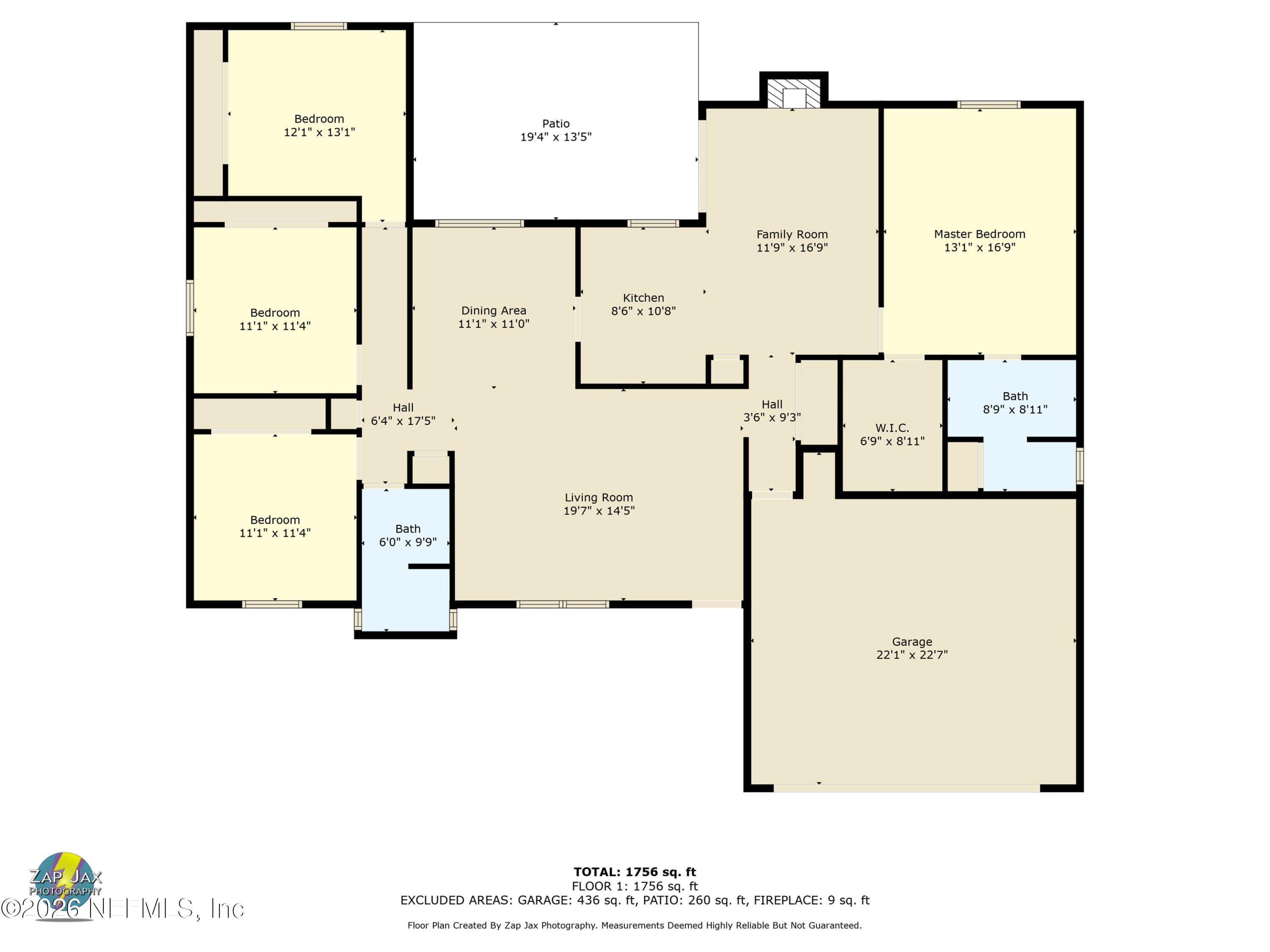 with room measurements — 1225 BEE Street N, Orange Park, FL 32065
