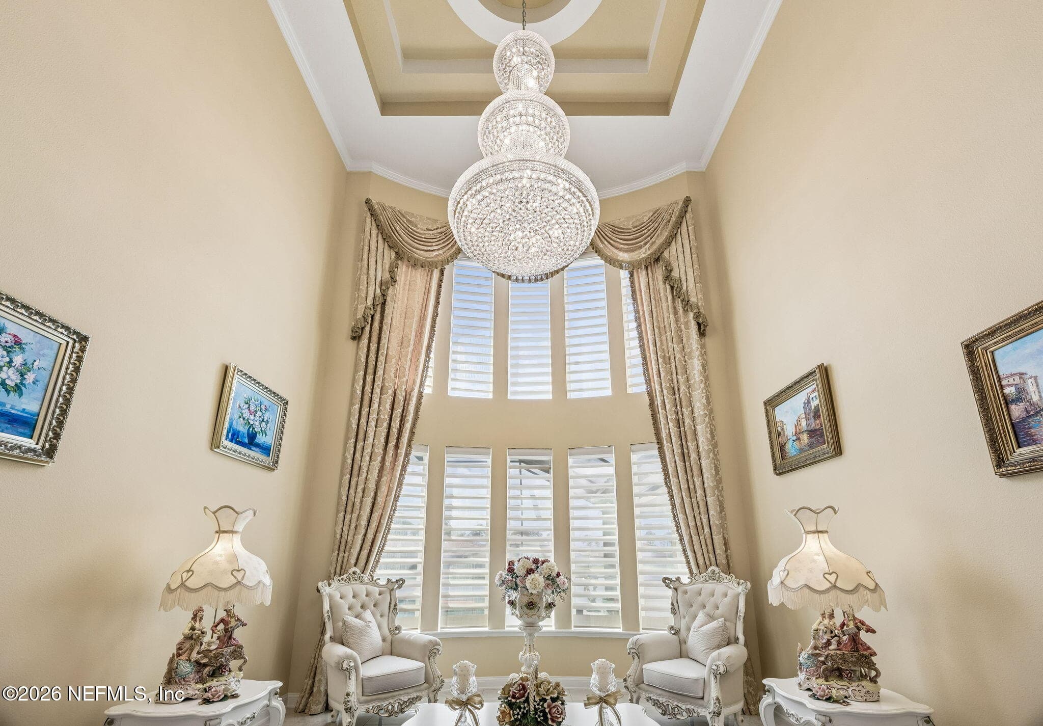 Coffered Ceiling with Chrystal Chandelier with lift — 2852 CASSIA Lane, Jacksonville, FL 32246