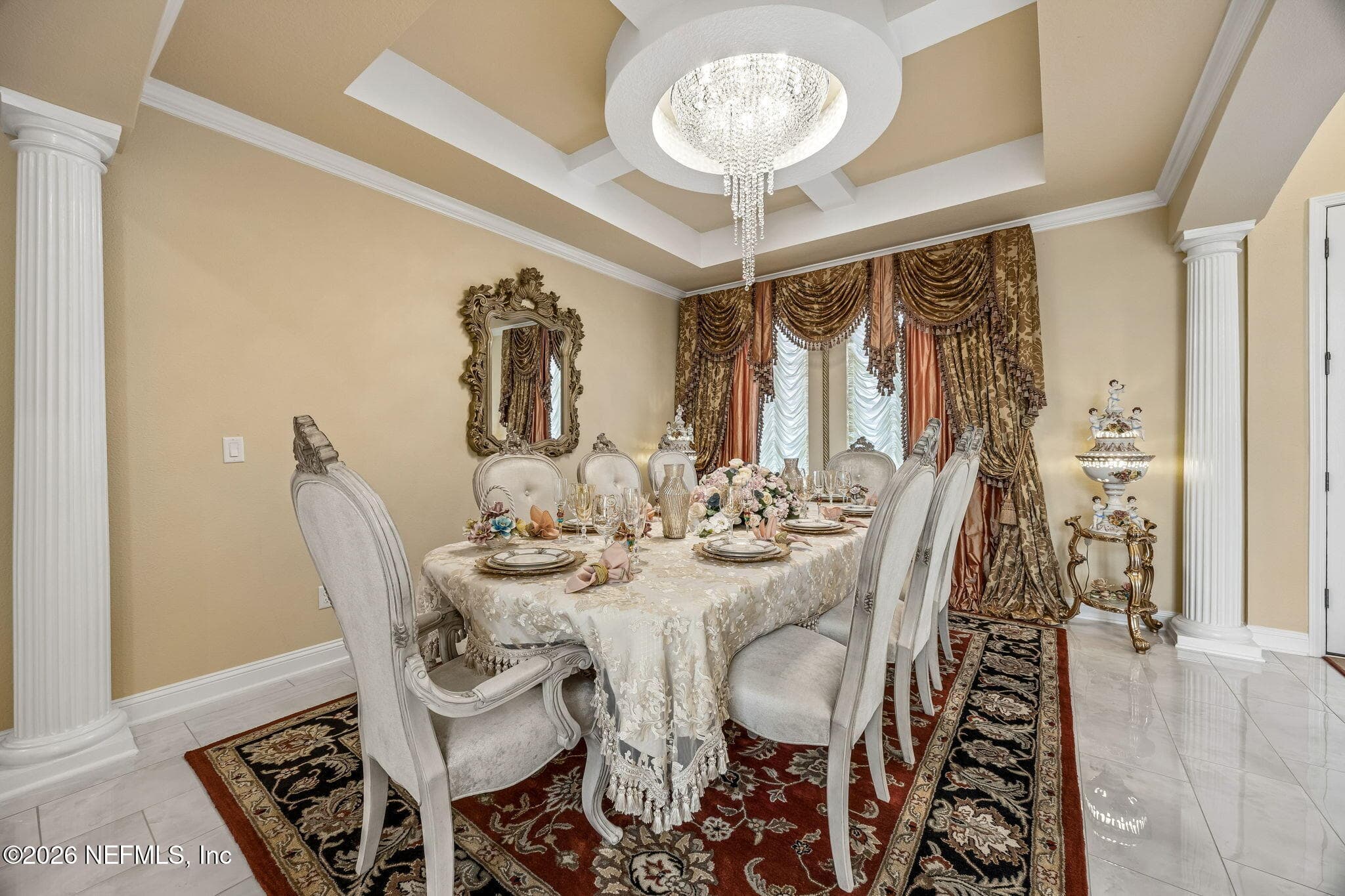 Coffered Ceiling and custom Chrystal chandelier — 2852 CASSIA Lane, Jacksonville, FL 32246