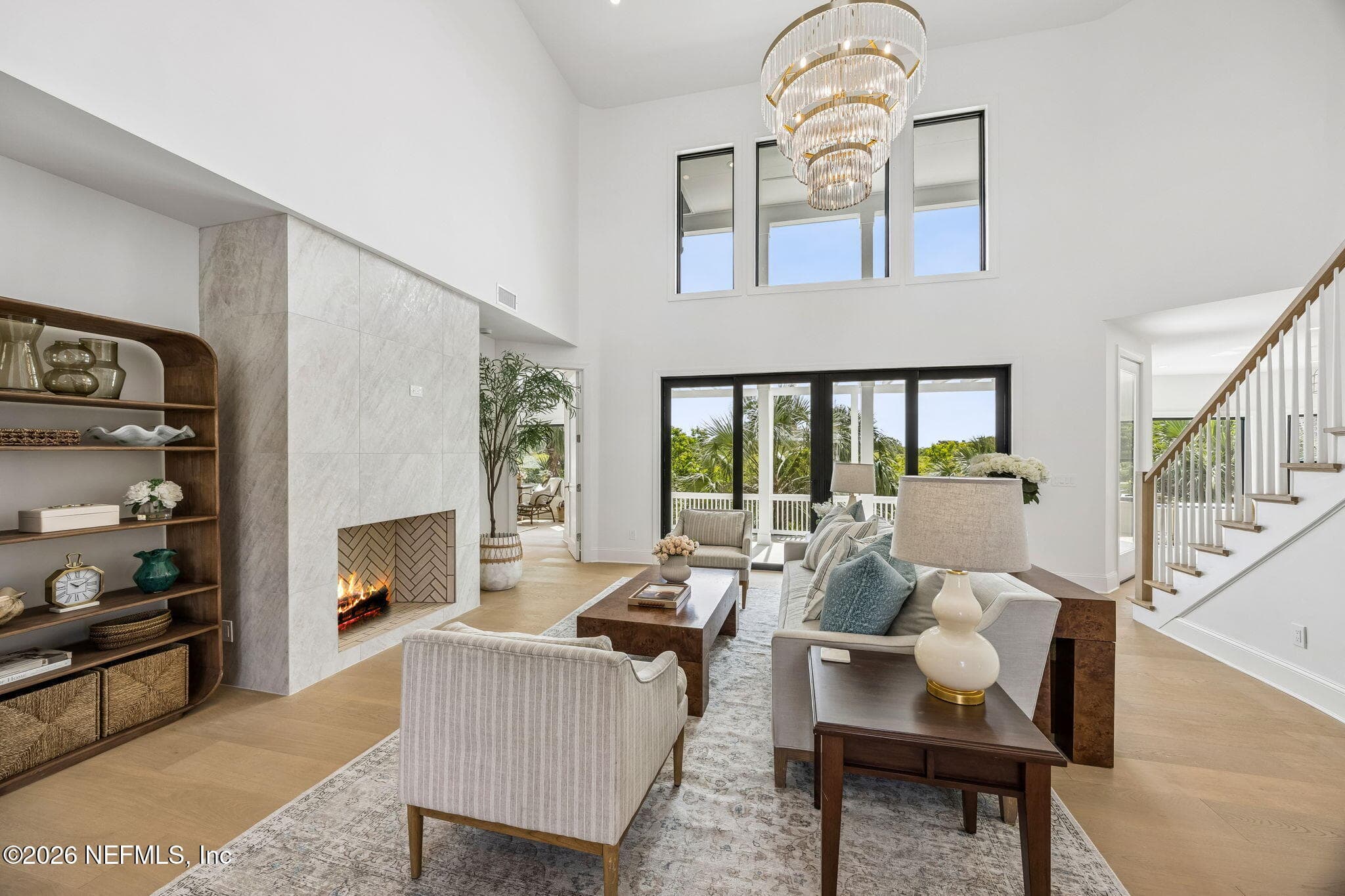 Two story living with gas fireplace, sliders to patio — 730 PONTE VEDRA Boulevard, Ponte Vedra Beach, FL 32082